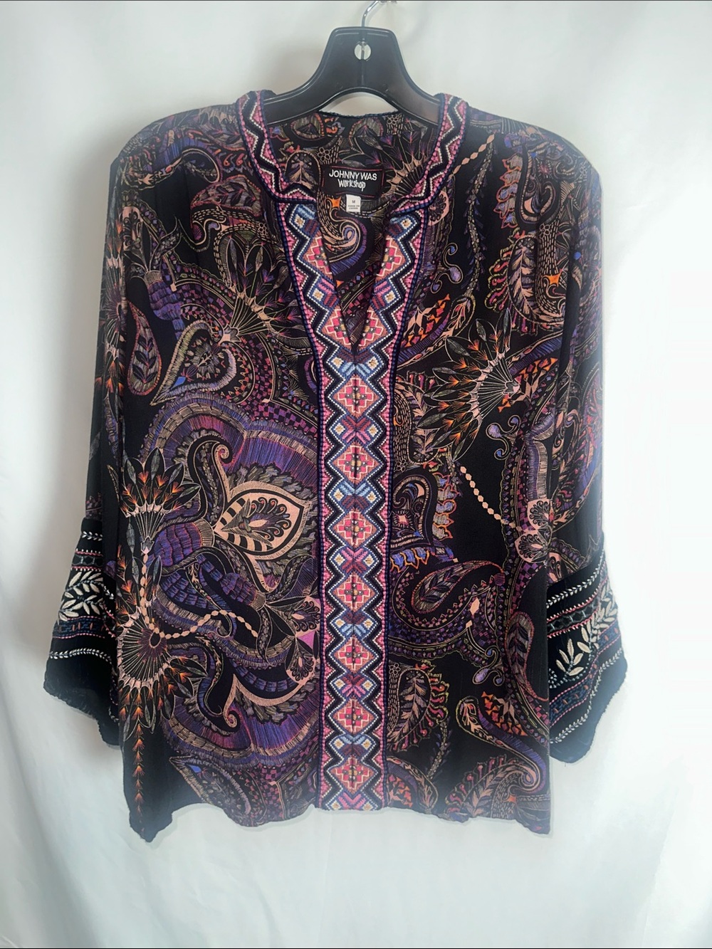 Johnny Was workshop velvet mixed embroidered tunic with Purple & Pink Paisley
